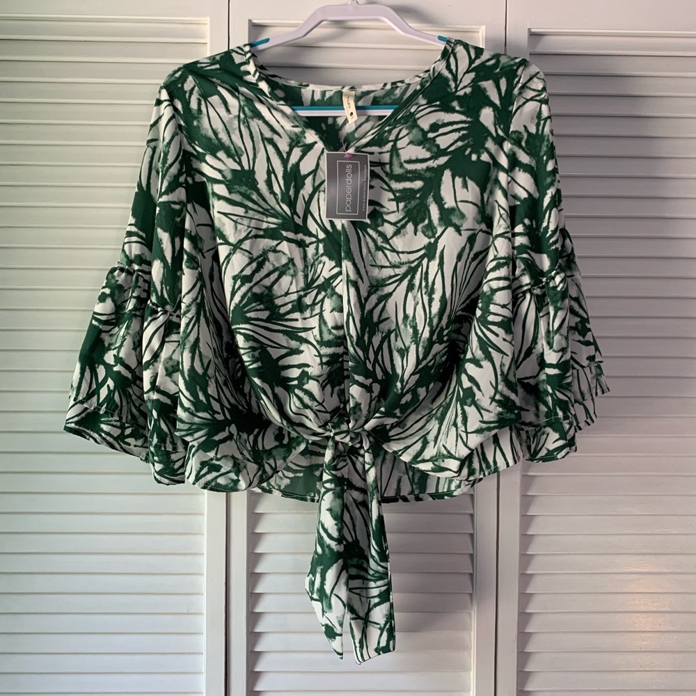 Green Tie-dye Front Tie Top